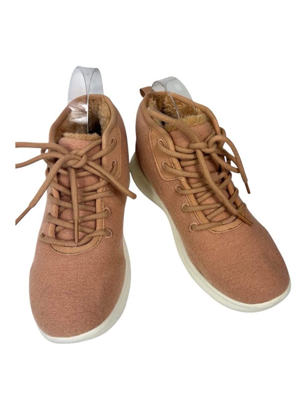 FLX Sz 7.5 Hightop Shoes Dynamic Wool Upper Faux Fur Lined Med Brown/Salmon NWT